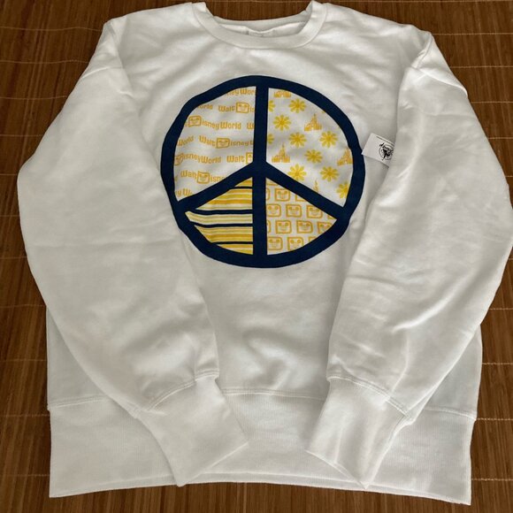 WALT DISNEY WORLD PARKS PEACE SIGN WHITE SWEATSHIRT PULLOVER TOP NWT SIZE SMALL - Picture 1 of 4